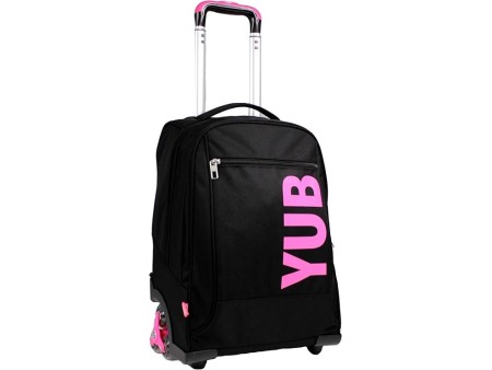 Yub Trolley Scuola 3 Ruote 3 Wheels, Nero Fucsia Rosa, Urban Fluo, 2 in 1, Doppio Uso, Trolley Doppio Scomparto con Spallacci