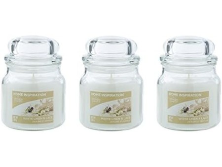 YANKEE CANDLE (Pacchetto di 3) Home Fragrance Biancheria e Pizzo Bianco Candela profumata - Candela brucia a Lunga Durata -