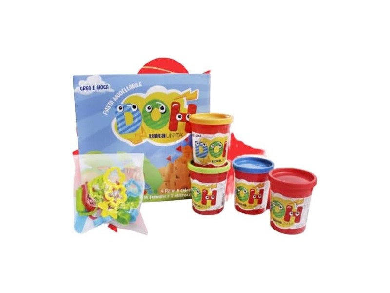TINTA UNITA Set 4 Pezzi Pasta MODELLABILE DOH con 14 FORMINE E 2 Attrezzi