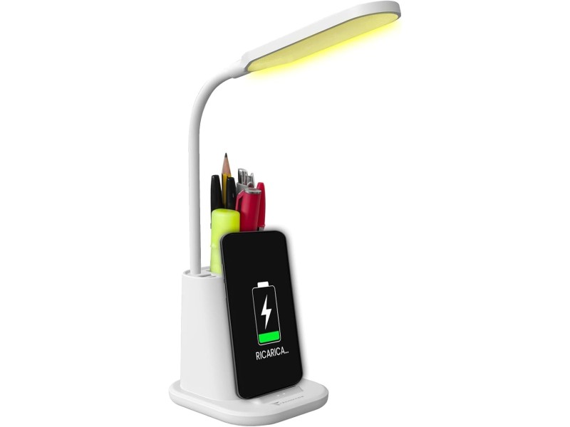 TECHMADE Lampada da Scrivania LED, da Tavolo, Touch Control, Wireless Ricaricabile Telefono, 3 Colori Luce per Cameretta,