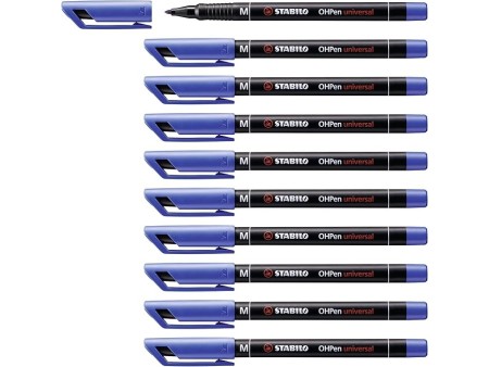 STABILO OHPen universal Permanente - Marcatore - Tratto Medio (1 mm) - Confezione da 10 - Blu