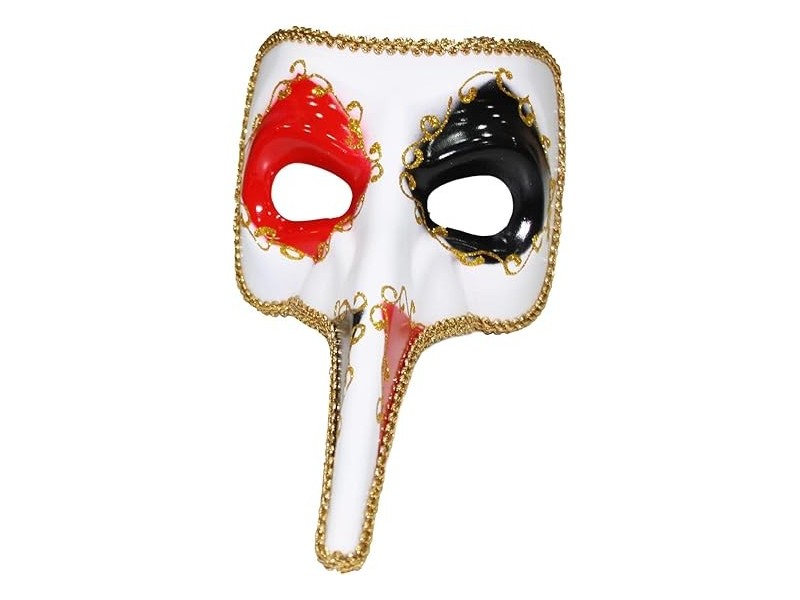 Maschera Veneziana con Naso lungo Maschera Viso Veneziana Naso lungo Maschera carnevale (Bianca Nera e rossa)