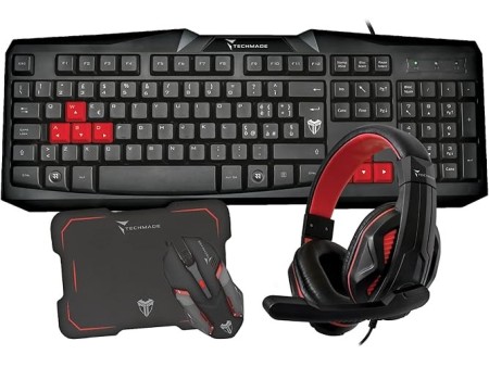 KIT GAMING TECHMADE 4 IN 1 TASTIERA COMODA E SILENZIOSA -MOUSE CON SENSORE OTTICO -CUFFIE CON CONNETTORE JACK-PAD