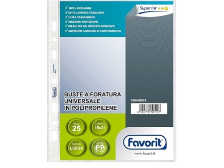 Favorit Buste a Foratura Universale 25 Buste, 14.8 x 21 cm , Trasparente
