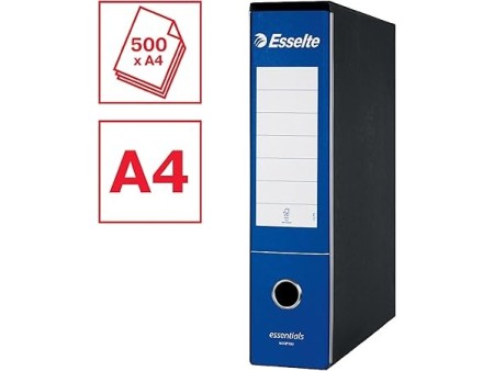 Esselte ESSENTIALS G75 Registratore con Custodia, con Meccanismo a Leva, in Formato Protocollo con Dorso da 8 cm, Blu, Conf.da