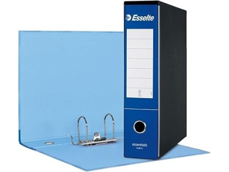 Esselte ESSENTIALS G75 Registratore con Custodia, con Meccanismo a Leva, in Formato Protocollo con Dorso da 8 cm, Blu, Conf.da