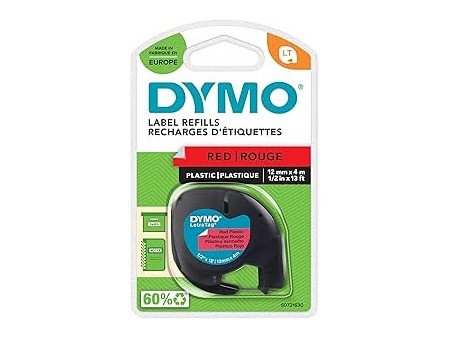 Dymo LetraTag etichette originali in plastica rotolo da 12 mm x 4 m stampa nera su rosso LT etichette autoadesive per