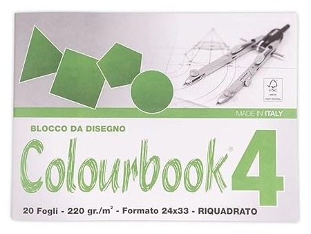 Colourbook C4 - Album da Disegno, Formato 24x33 cm, 220 gr/mq, 20 Fogli riquadrato 24x33 cm