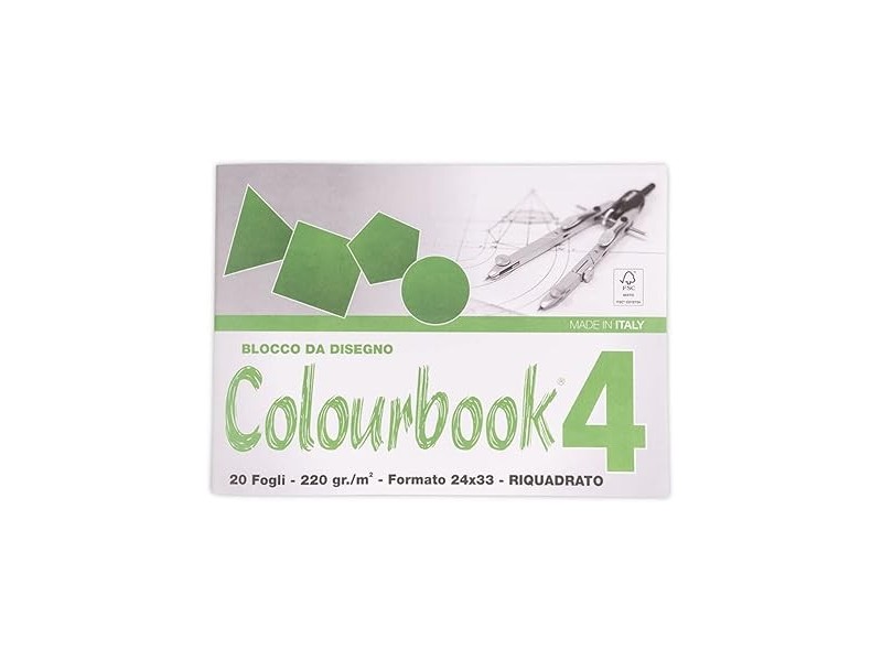 Colourbook C4 - Album da Disegno, Formato 24x33 cm, 220 gr/mq, 20 Fogli riquadrato 24x33 cm