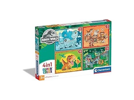 Clementoni - 21521 - Supercolor Puzzle - Jurassic World - 4 Puzzle da 12,16,20 e 24 Pezzi - Puzzle Bambini 3 Anni, Puzzle