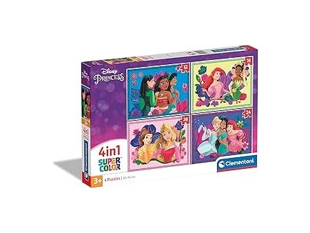 Clementoni - 21517 - Supercolor Puzzle - Disney Princess - 4 Puzzle da 12,16,20 e 24 Pezzi - Puzzle Bambini 3 Anni, Puzzle