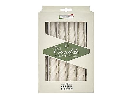 Cereria di Giorgio Ristho Candele Tortiglione Laccate, Cera, Bianco, 2.2x2.2x21 cm, 6 unita