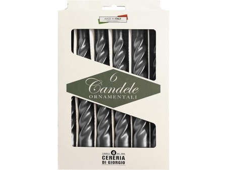 Cereria di Giorgio Ristho Candele Tortiglione Laccate, Cera, Argento, 2.2x2.2x21 cm, 6 unita
