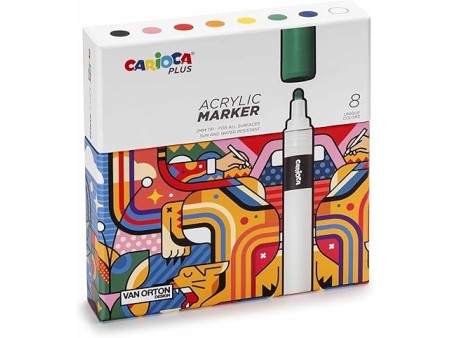 Carioca Plus I Marcatore Acrilico resistente al sole e all'acqua I Punta da 2mm I Confezione Rigida I 8 pezzi