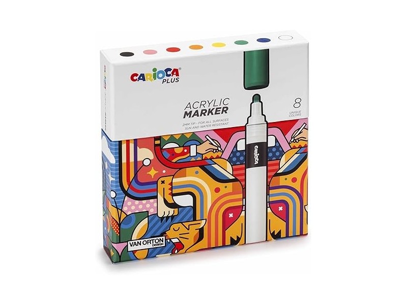 Carioca Plus I Marcatore Acrilico resistente al sole e all'acqua I Punta da 2mm I Confezione Rigida I 8 pezzi