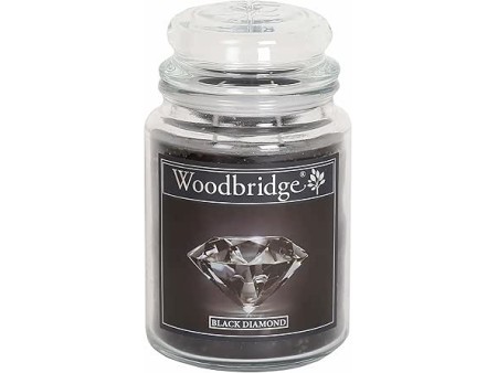 Candela profumata Woodbridge Black Diamond, muschio e fava tonka, 565 g, 2 stoppini, 130 h, nera