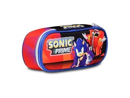 Bustina Portapenne Round Plus - SONIC PRIME, Rosso - Blu, Per bambini e ragazzi, Scuola e tempo libero, Prodotto ufficiale,