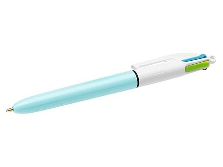 Bic4 Colours Fun Penna a scatto, Punta Media 1,0 mm, Fusto verde chiaro, 4 Colori di inchiostro in una sola Penna, Confezione