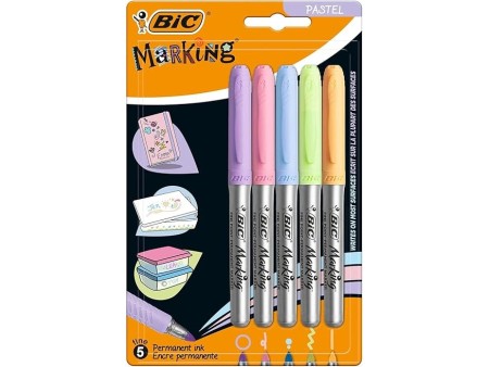 BIC Marcatore Permanente, 5 Colori assortiti, Color Pastel