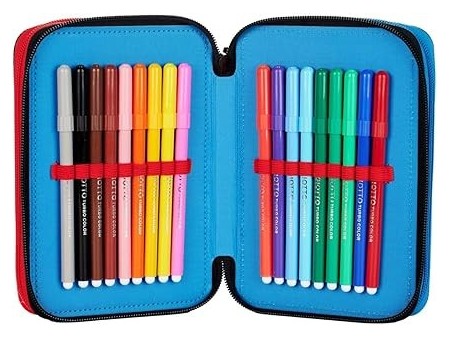 Auguri Preziosi Supereroi Marvel Astuccio Scuola Elementare Triplo, Astuccio Portapenne e Portamatite Pieno con 18 Matite