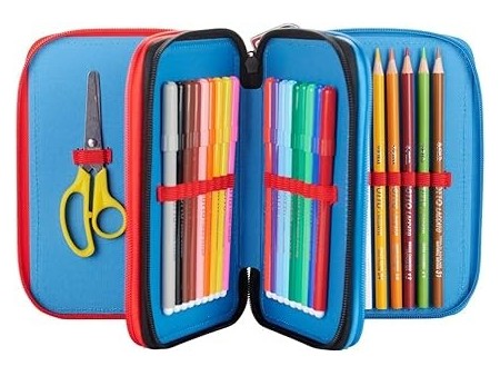 Auguri Preziosi Supereroi Marvel Astuccio Scuola Elementare Triplo, Astuccio Portapenne e Portamatite Pieno con 18 Matite