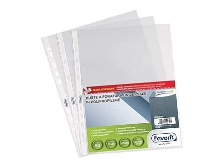 500 BUSTE A FORATURA UNIVERSALE SUPERIOR POLIPROPILENE 22x30 CM TRASPARENTE