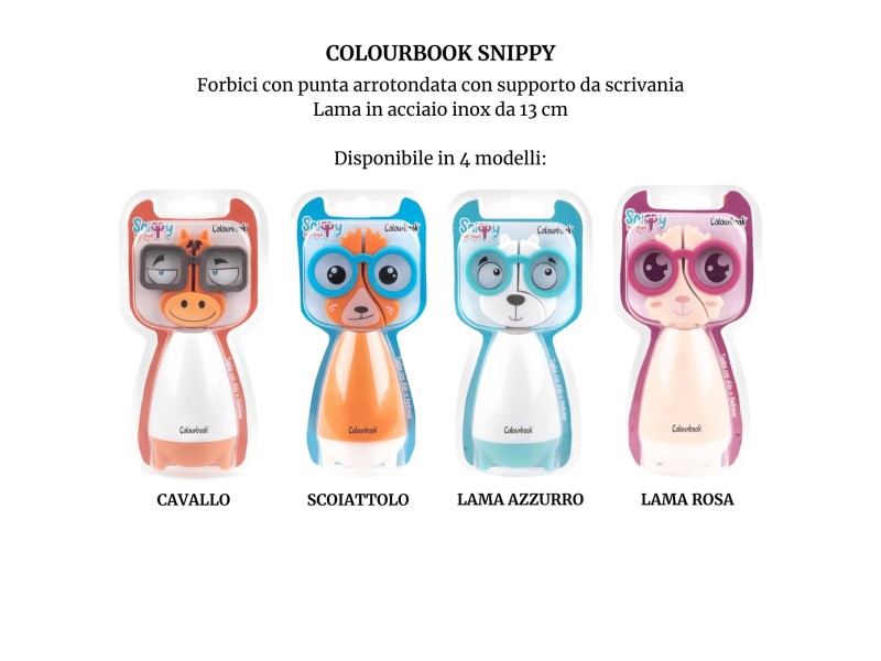 Colourbook Snippy Forbici con punta arrotondata e supporto da scrivania - Vari Animali