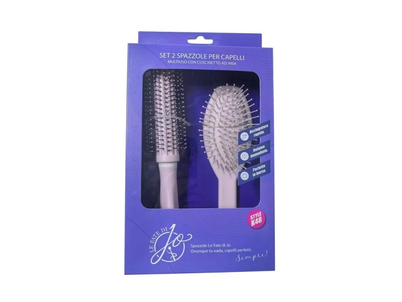 LE FATE DI JO COFFRET 2PZ SPAZZOLA TONDA+OVALE C/ CUSCINETTO ARIA K48