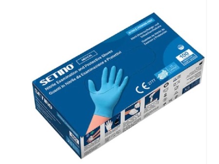 SETINO GUANTI MONOUSO IN NITRILE CELESTE TAGLIA M 100PZ
