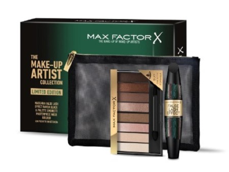 MAX FACTOR MAKE-UP ARTIST COFFRET NUDE PALETTE+MASCARA FLE+POCHETTE