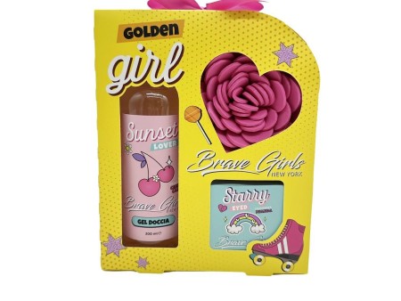BRAVE GIRLS COFFRET GOLDEN S/G 200ML+SAPONETTA 100GR+SPUGNA A PETALI